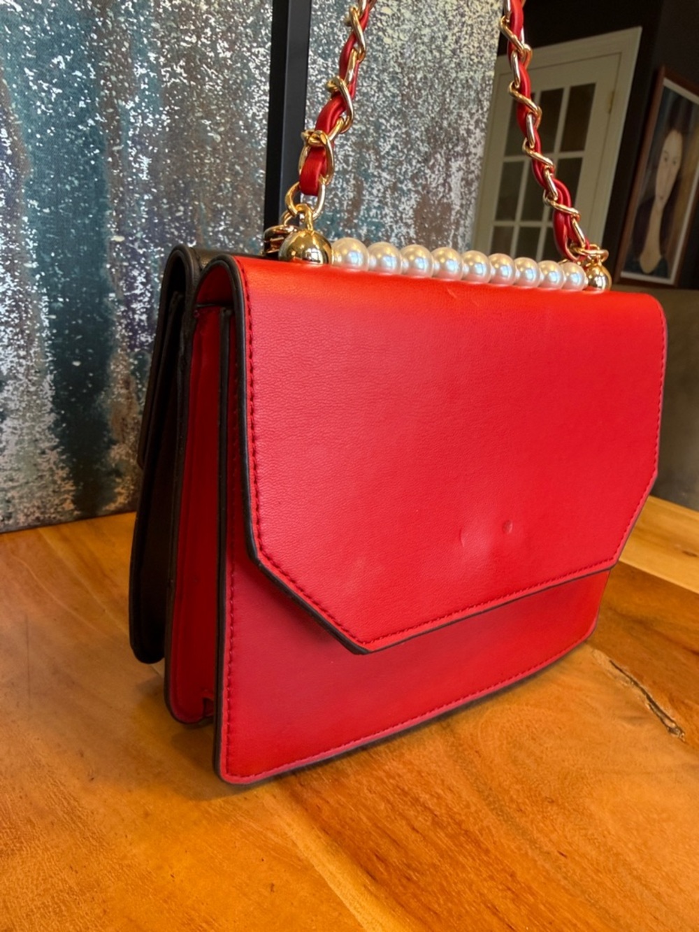 Badgley Mischka Barbiecore Pearl Handle Faux Leather Crossbody Black/Red (NWOT) - Picture 13 of 16